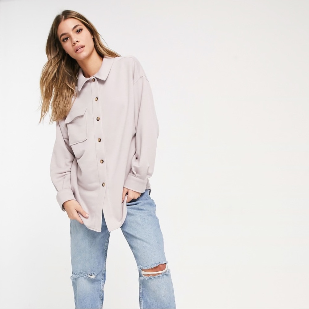 NWOT ASOS DESIGN Jersey WFH Sweat Shacket in Lilac Grey US 6